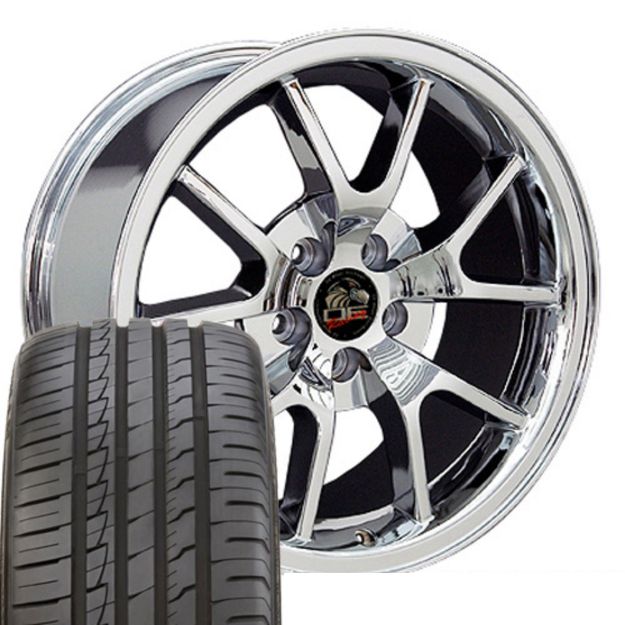 Picture of 1979-2004 Ford Mustang Mounted Tire & Wheel Package - 18" FR500 Style - Chrome W/Ironman Tires