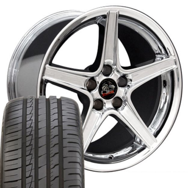 Picture of 1979-2004 Ford Mustang Mounted Tire & Wheel Package - 18" Saleen Style - Chrome W/Ironman Tires