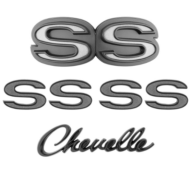 Picture of 1970-72 Chevrolet Chevelle Emblem Kit Black & Gray. Sold as a Set