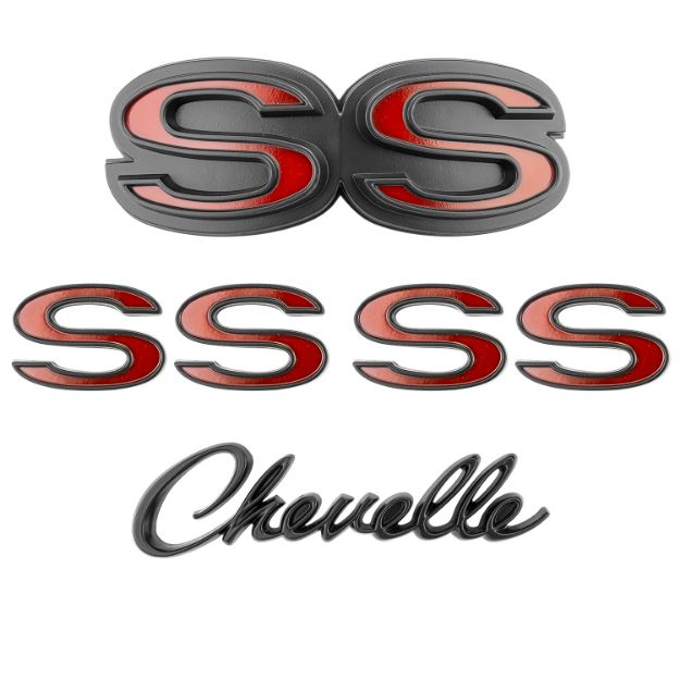 Picture of 1970-72 Chevrolet Chevelle Emblem Kit Black & Red. Sold as a Set
