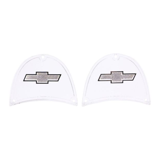 Picture of 1957 Full-Size Chevrolet Bowtie Clear Tail Light Lens with Chrome Bowtie Pair