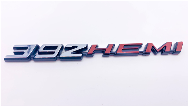 2008-Present Dodge Challenger & Charger Retro 392 HEMI Emblem - Chrome with HEMI Orange for Hood, Shaker, or Fender