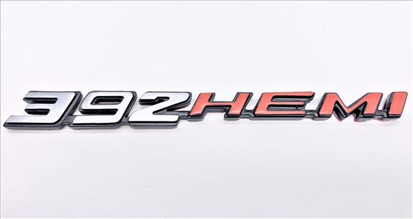 2008-Present Dodge Challenger & Charger Retro 392 HEMI Metal Emblem - Brushed Finish with HEMI Orange, Hood/Shaker/Fender Mount