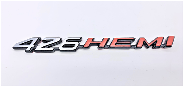 2008-Present Dodge Challenger & Charger Retro 426 HEMI Metal Emblem - Brushed Finish with HEMI Orange, Hood/Shaker/Fender Mount